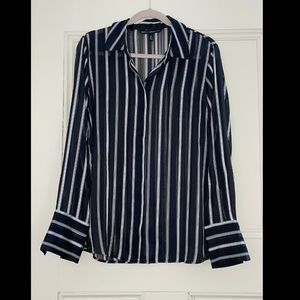 Black and White Striped Button Down Blouse